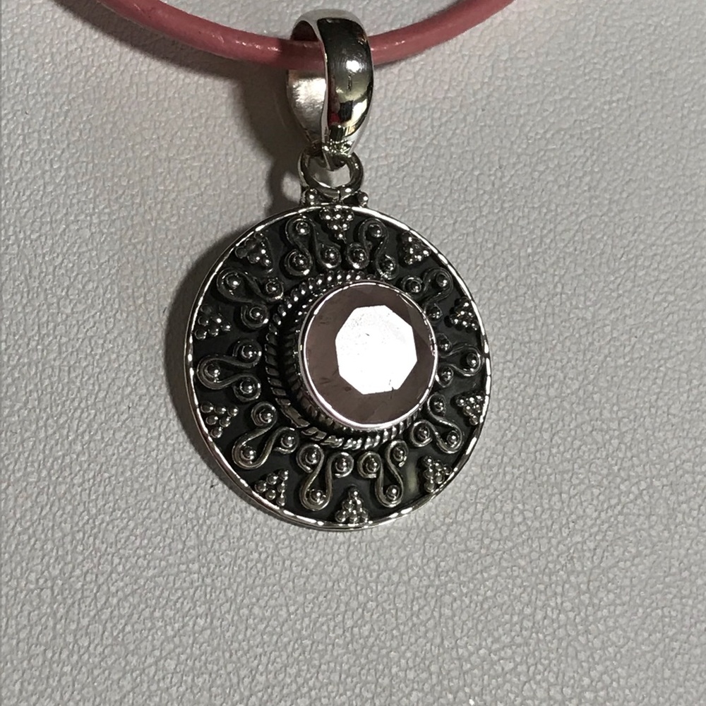 Rose Quartz, Sterling Silver, Pink Leather Braid - Picture 5 of 5